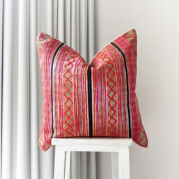 Hmong Hemp Pillow Cover Tribal Motif, Rustic Farmhouse Decor - 20x20 - thumbnail 2