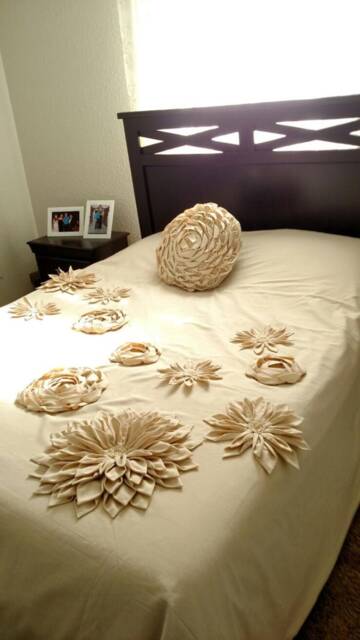 Cream Linen Bedspread Coverlet Duvet Cover Bohemian Handmade Fabric Lotus Flower Applique Mandala Inspired Nurdanceyiz - image 1