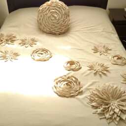 Cream Linen Bedspread Coverlet Duvet Cover Bohemian Handmade Fabric Lotus Flower Applique Mandala Inspired Nurdanceyiz - thumbnail 2