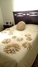 Cream Linen Bedspread Coverlet Duvet Cover Bohemian Handmade Fabric Lotus Flower Applique Mandala Inspired Nurdanceyiz - thumbnail 1