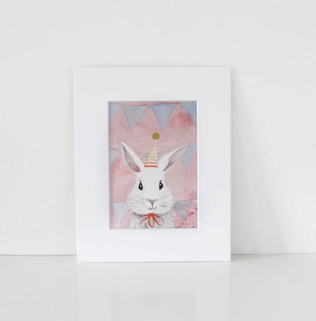 Birthday Bunny-Nursery Small Art, Print Of My Painting On Canvas, Art, Birthday Gift, Decoration, Sweet Dreams Art, For Her, Baby Girl, Toddler - image 1