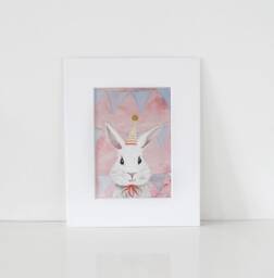 Birthday Bunny-Nursery Small Art, Print Of My Painting On Canvas, Art, Birthday Gift, Decoration, Sweet Dreams Art, For Her, Baby Girl, Toddler - thumbnail 1
