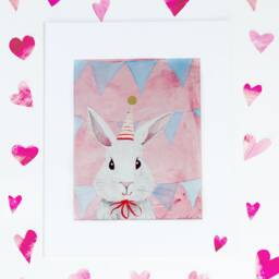 Birthday Bunny-Nursery Small Art, Print Of My Painting On Canvas, Art, Birthday Gift, Decoration, Sweet Dreams Art, For Her, Baby Girl, Toddler - thumbnail 2