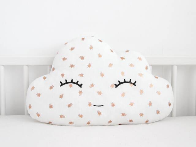 White With Gold Scarabs Cloud Pillow For Nursery Decor, Baby Cushion Shower Gift Newborn Boy Girl Gender Neutral Kids Room Children Bed - image 1