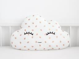 White With Gold Scarabs Cloud Pillow For Nursery Decor, Baby Cushion Shower Gift Newborn Boy Girl Gender Neutral Kids Room Children Bed - thumbnail 1