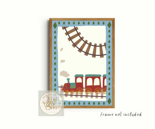 Bright Children's Train Print, Featuring Blue, Green & Red Colour Palette - Unframed - image 1