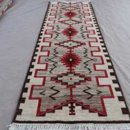 2'6x8'4 Ft Runner Rug, Natural Colors Southwestern Design Navajo Afghan Hand Knotted Wool Rug, Gray Brown Beige Red, Kitchen, Hallway - thumbnail 3