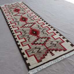 2'6x8'4 Ft Runner Rug, Natural Colors Southwestern Design Navajo Afghan Hand Knotted Wool Rug, Gray Brown Beige Red, Kitchen, Hallway - thumbnail 2