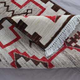 2'6x8'4 Ft Runner Rug, Natural Colors Southwestern Design Navajo Afghan Hand Knotted Wool Rug, Gray Brown Beige Red, Kitchen, Hallway - thumbnail 4