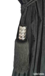 Luxury Black Curtain Drapery Crystal Bead Head Tassel Dual Rope Tie Back Handmade Decorative/Window Treatment Single Drape Holdback/Pullback