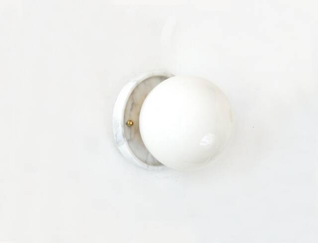 Mid Century Modern White Marble & Opal Glass Globe Sconce Vanity Light Kitchen Pantry - image 1