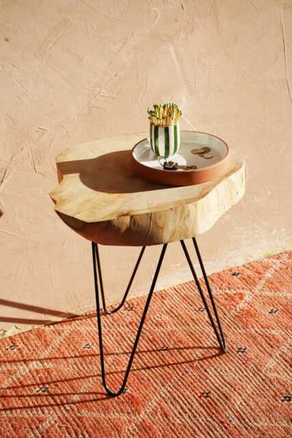 Mid-Season Sale Handmade Rustic Eucalyptus Wooden End Table, Natural Tree Slice Side Live Edge Accent Table With Hairpin Legs - image 1