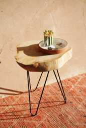 Mid-Season Sale Handmade Rustic Eucalyptus Wooden End Table, Natural Tree Slice Side Live Edge Accent Table With Hairpin Legs - thumbnail 1
