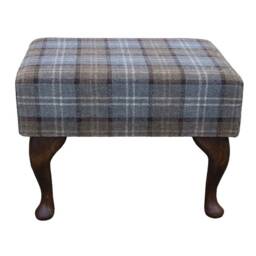 Small Footstool in A Lana Blue Tartan Upholstered Fabric - Handmade The UK - thumbnail 2