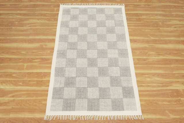 Hand Woven Cotton, Checkered Pattern Area Rug, Neutral Farmhouse - image 1