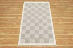 Hand Woven Cotton, Checkered Pattern Area Rug, Neutral Farmhouse - thumbnail 1