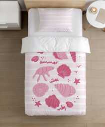 Bedding - Summer Vibes Only Seashell Pink Stripes, Duvet Cover Set, Fitted Sheets, Pillow Case, Modern Bedding - thumbnail 1