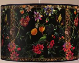 Vintage Floral Lampshade, Retro Floor Lamp, Black & Vibrant Colors