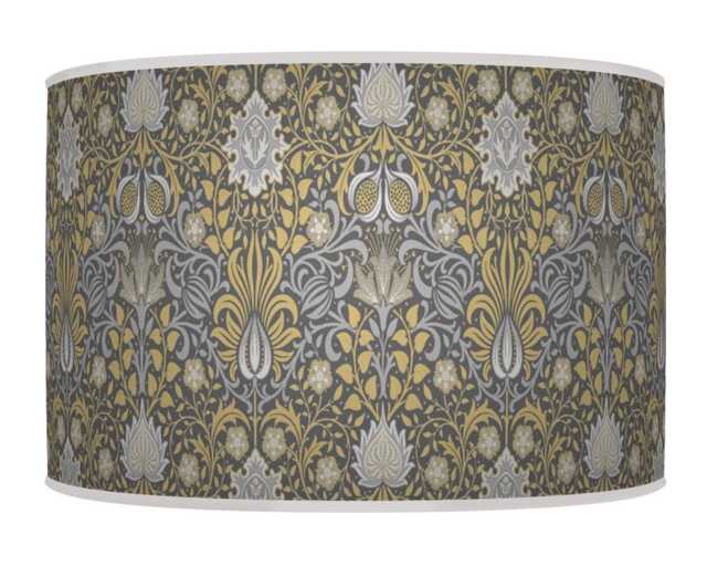 Floral Light Shade - Morris Inspired Lampshade in Mustard Yellow Grey Boho Style Drum Handmade Lamp - image 1