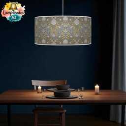 Floral Light Shade - Morris Inspired Lampshade in Mustard Yellow Grey Boho Style Drum Handmade Lamp - thumbnail 3
