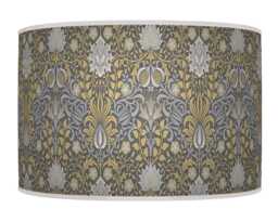 Floral Light Shade - Morris Inspired Lampshade in Mustard Yellow Grey Boho Style Drum Handmade Lamp - thumbnail 1