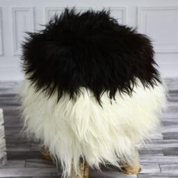 On Sale Icelandic Sheepskin Stool - Pouf Chair Wooden Stool Rustic Dressing Table Chair White - thumbnail 2