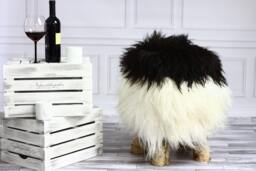 On Sale Icelandic Sheepskin Stool - Pouf Chair Wooden Stool Rustic Dressing Table Chair White - thumbnail 1