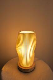 Mini 3D Printed Table Lamp For Desk, Pla Lampshade, Wood Base, 2 Colors Adjustable Lighting - thumbnail 1