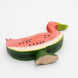 Whimsical Wooden Watermelon Duck Figurine - Hand Carved Wood Bird Sculpture Summer Tropical Decor Unique Gift For Animal Lovers - thumbnail 3