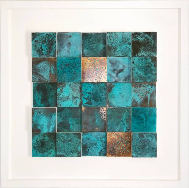 Handmade Contemporary Modern Blue Patina Copper Wall Art - image 1