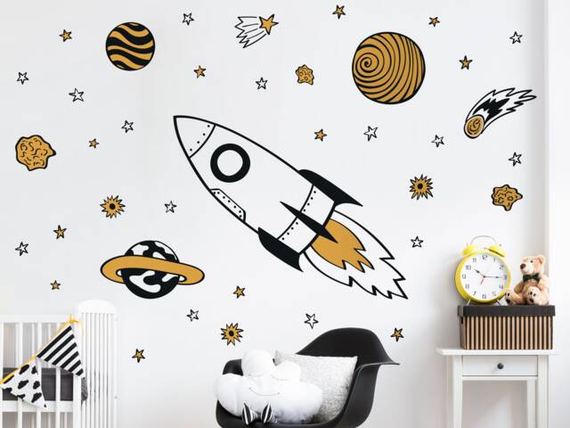 Rocket & Stars Wall Sticker Pack, Space Stickers, Stickers For Walls, Themed Room, Decor - image 1