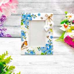 Robin & Forget Me Not Flower Photo Frame, Floral Frame, Wooden Frame, Flower Frame, Robin Photo Frame , Heart Frame, Home Decor.handmade Gift - thumbnail 3