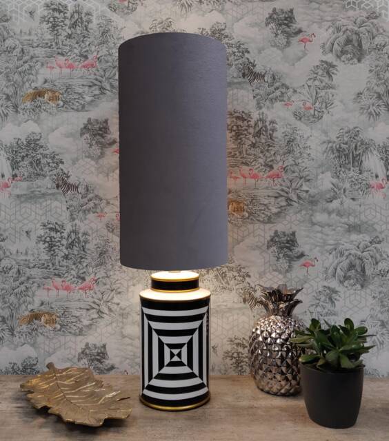 Extra Tall Drum Lampshade in Dark Grey Velvet, 50cm Height - image 1