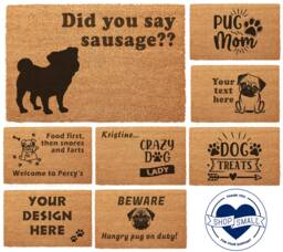 Pug Print Door Mat 40 X 60cm Personalised Prints Funny Text For Dog Parents & Crazy Ladies - thumbnail 1