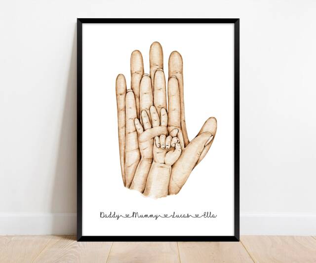 Personalised Family Hands Print, Fathers Day Gift, Sketch Prints, Dad Present From Kids, Wall Art Signs, Home Decor Poster - image 1