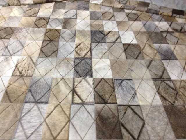Patchwork Cowhide Rug, Laser Engraved - Free Shipping Model Diamond 11, Mix Of Grays, Grey Browns & Beige. 6' X 8' - image 1