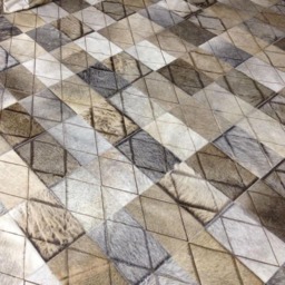 Patchwork Cowhide Rug, Laser Engraved - Free Shipping Model Diamond 11, Mix Of Grays, Grey Browns & Beige. 6' X 8' - thumbnail 2