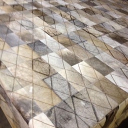 Patchwork Cowhide Rug, Laser Engraved - Free Shipping Model Diamond 11, Mix Of Grays, Grey Browns & Beige. 6' X 8' - thumbnail 3