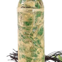 Pillar Candle Holder, Wine Bottle, Decoupage, Amate Bark Design - thumbnail 4