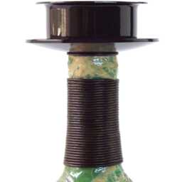 Pillar Candle Holder, Wine Bottle, Decoupage, Amate Bark Design - thumbnail 2