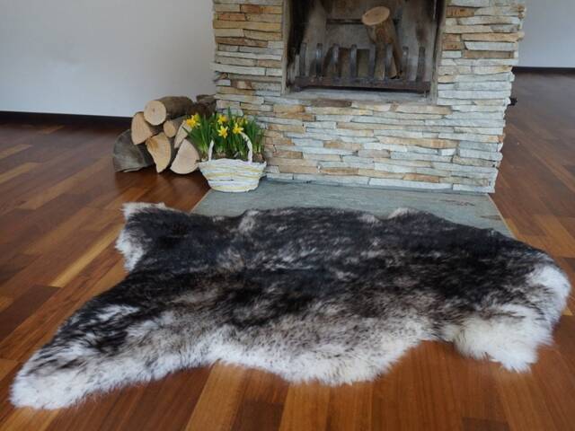 Big Sheepskin Mouflon Black Rug Throw Genuine Leather Sheep Skin Cheap Rugs, Discount Shaggy Rug, Scandinavian Style - image 1