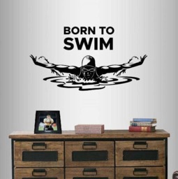 In-Style Decals Wall Vinyl Decal Home Decor Sticker Born To Swim Phrase Quote Swimming Girl Woman Swimmer Butterfly Removable Design 2314 - thumbnail 1
