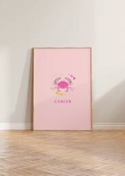 Cancer Star Sign Print, Zodiac Wall Art, Print Poster, Horoscope Astrology Art Gift, Pink - thumbnail 1