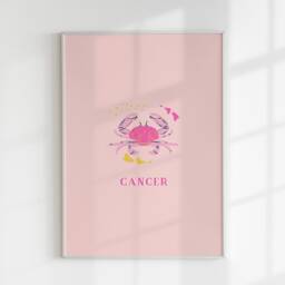 Cancer Star Sign Print, Zodiac Wall Art, Print Poster, Horoscope Astrology Art Gift, Pink - thumbnail 3