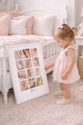 Baby Girls Year Photo Collage, Personalised 12 Pictures, Baby's 1st Year Photo Print Frame , Custom Baby Gift, Nursery Decor, Birthday - thumbnail 1