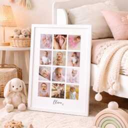 Baby Girls Year Photo Collage, Personalised 12 Pictures, Baby's 1st Year Photo Print Frame , Custom Baby Gift, Nursery Decor, Birthday - thumbnail 2