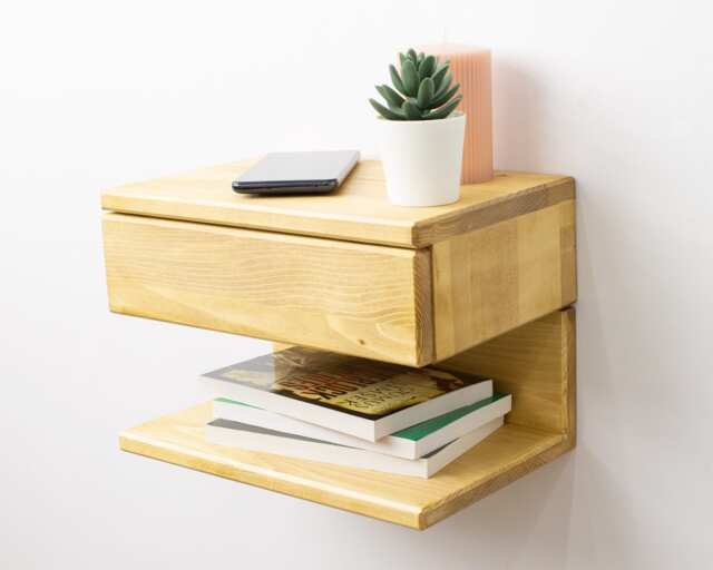 Floating Nightstand - Wall Mounted With Drawer, Wood Bedside Shelf & For Bedroom - Handmade Table - image 1