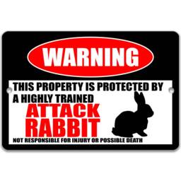 Attack Rabbit Warning Sign, Funny Highly Trained Guard Metal Distressed Farmhouse Wall Decor - thumbnail 2
