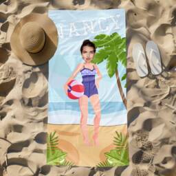 Personalized Swimwear Photo Beach Towel, Oversized Custom Muscle Man Monogram Pool Vacation Gift, Fun Beach Towel - thumbnail 2