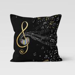 Music Clef Printed Cushion Cover/Musician Instrument Pillow Case/Musical Case/Singing Black Housewarming Gift For Musician - thumbnail 2